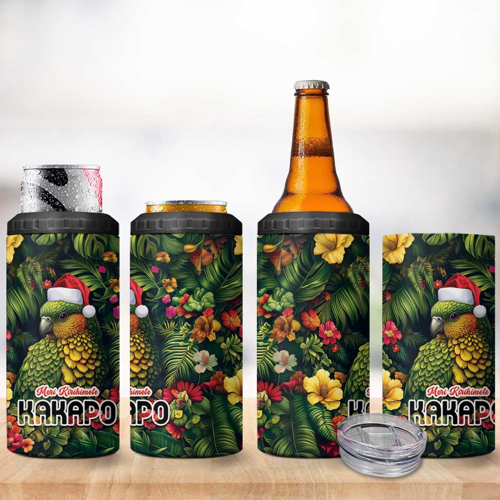 Meri Kirihimete Kakapo 4 in 1 Can Cooler Tumbler New Zealand Christmas with Tropical Vibe LT9 - Polynesian Pride