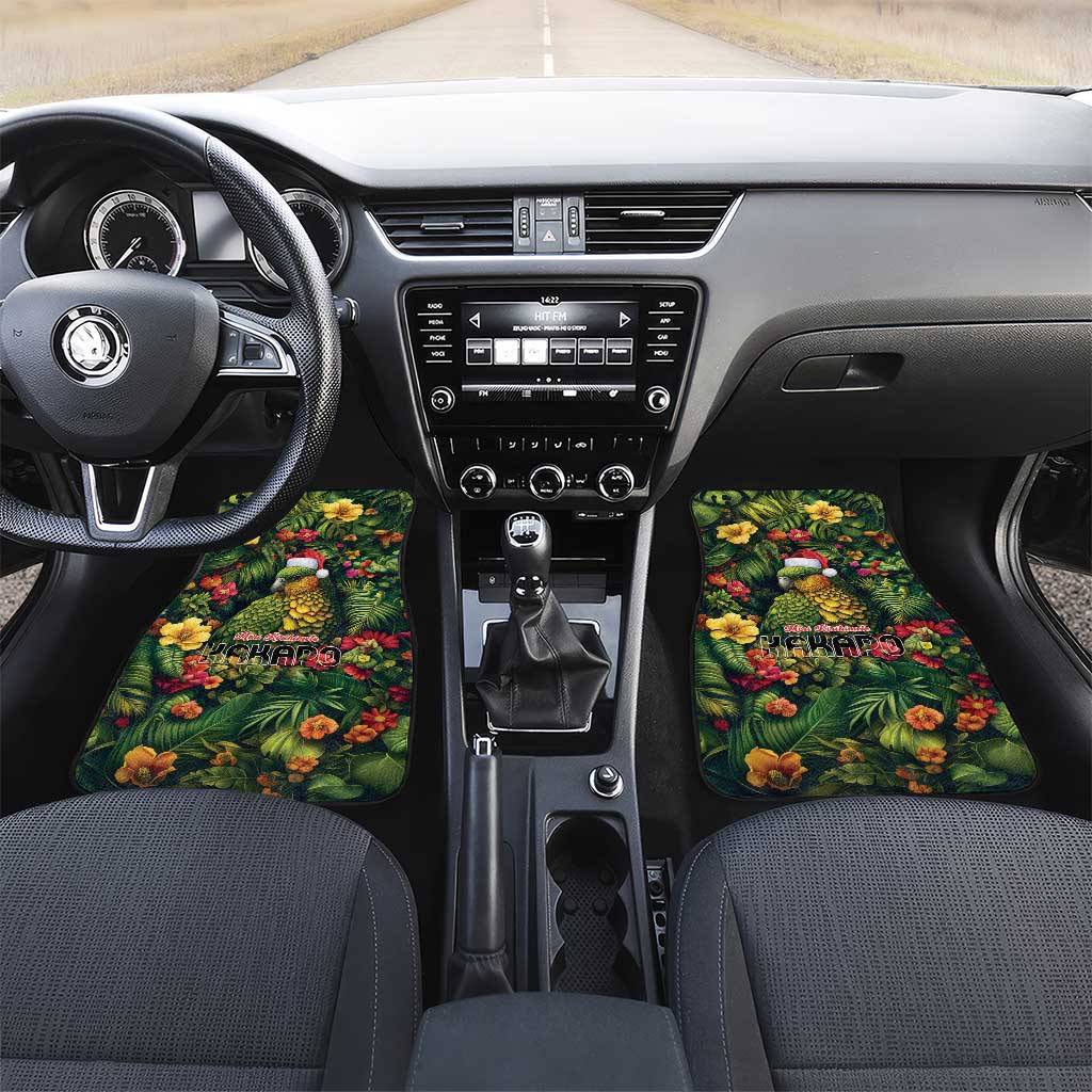 Meri Kirihimete Kakapo Car Mats New Zealand Christmas with Tropical Vibe LT9 Set 2pcs - Front Green - Polynesian Pride
