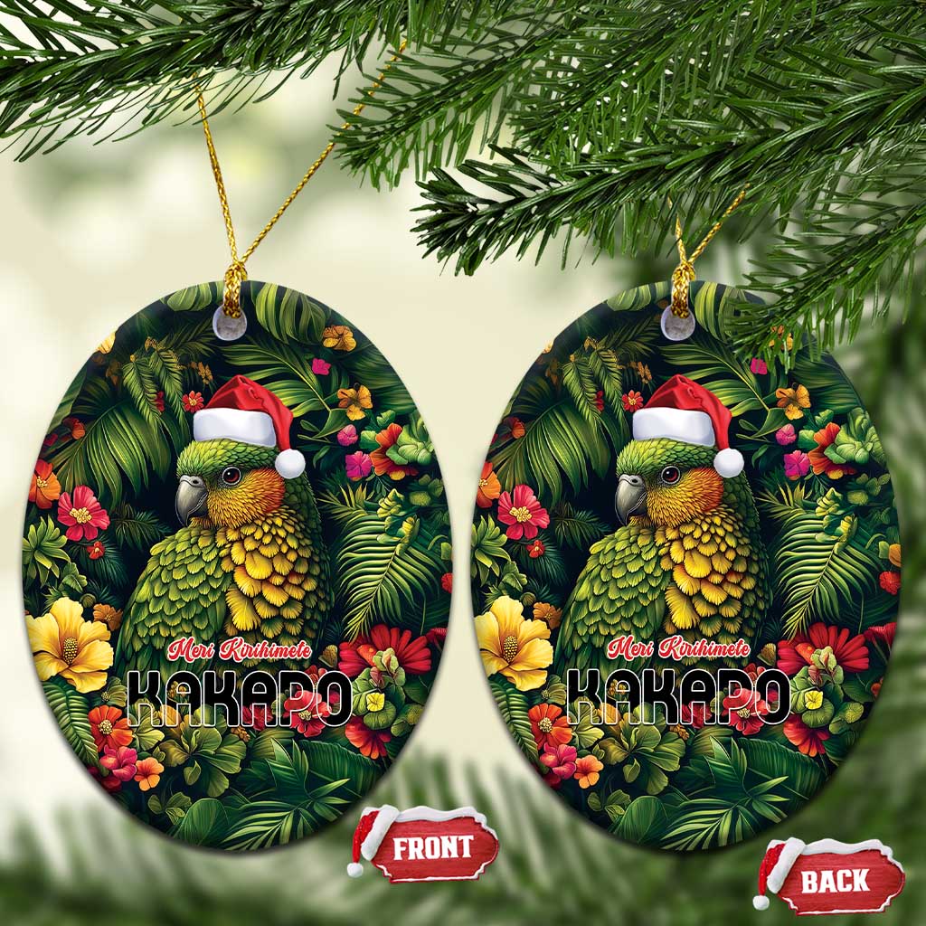 Meri Kirihimete Kakapo Ceramic Ornament New Zealand Christmas with Tropical Vibe LT9 Oval Green - Polynesian Pride