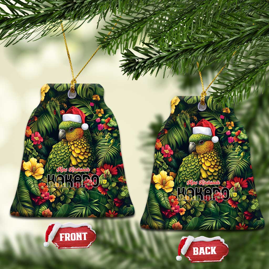 Meri Kirihimete Kakapo Ceramic Ornament New Zealand Christmas with Tropical Vibe LT9 Bell Flake Green - Polynesian Pride