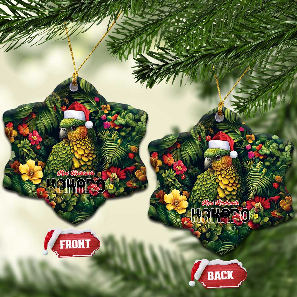 Meri Kirihimete Kakapo Ceramic Ornament New Zealand Christmas with Tropical Vibe LT9 Snow Flake Green - Polynesian Pride