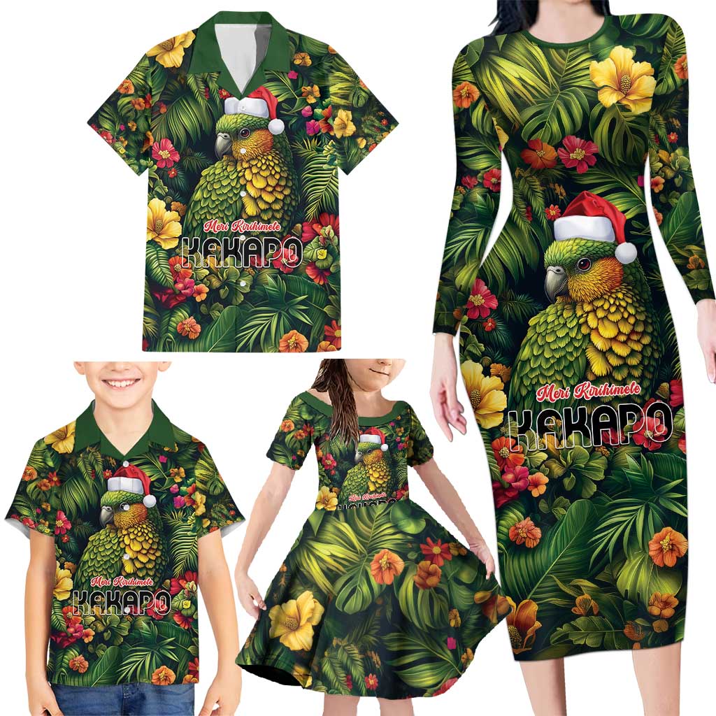 Meri Kirihimete Kakapo Family Matching Long Sleeve Bodycon Dress and Hawaiian Shirt New Zealand Christmas with Tropical Vibe LT9 - Polynesian Pride
