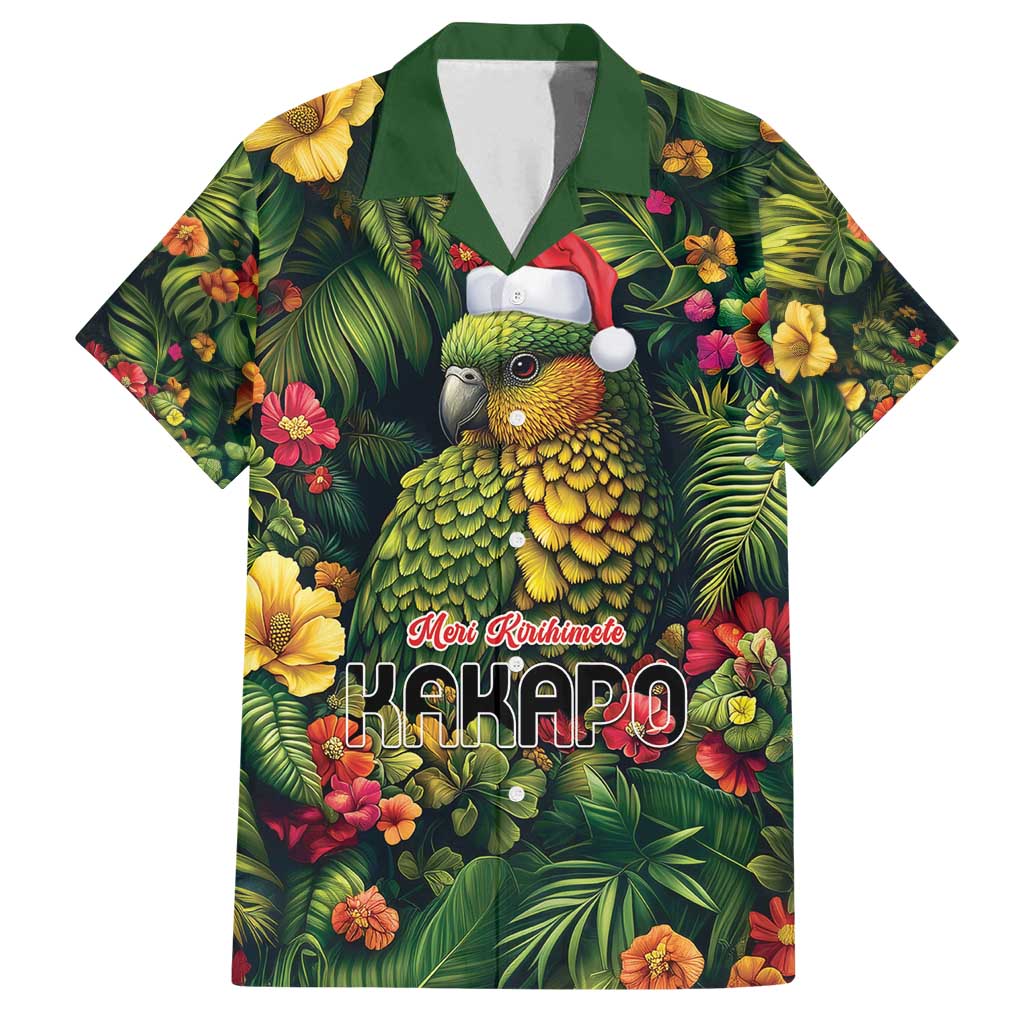 Meri Kirihimete Kakapo Family Matching Long Sleeve Bodycon Dress and Hawaiian Shirt New Zealand Christmas with Tropical Vibe LT9 Dad's Shirt - Short Sleeve Green - Polynesian Pride
