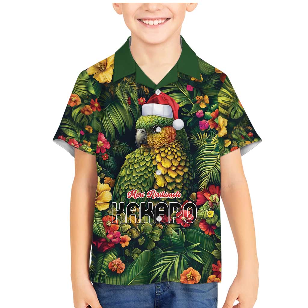 Meri Kirihimete Kakapo Family Matching Mermaid Dress and Hawaiian Shirt New Zealand Christmas with Tropical Vibe LT9 Son's Shirt Green - Polynesian Pride