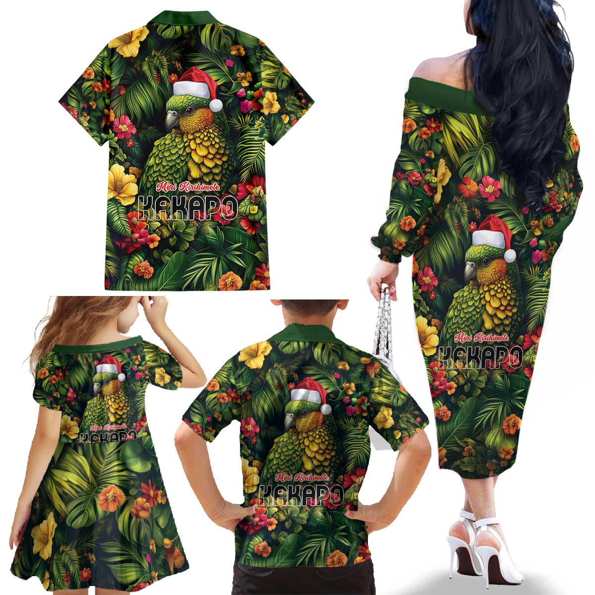 Meri Kirihimete Kakapo Family Matching Off The Shoulder Long Sleeve Dress and Hawaiian Shirt New Zealand Christmas with Tropical Vibe LT9 - Polynesian Pride