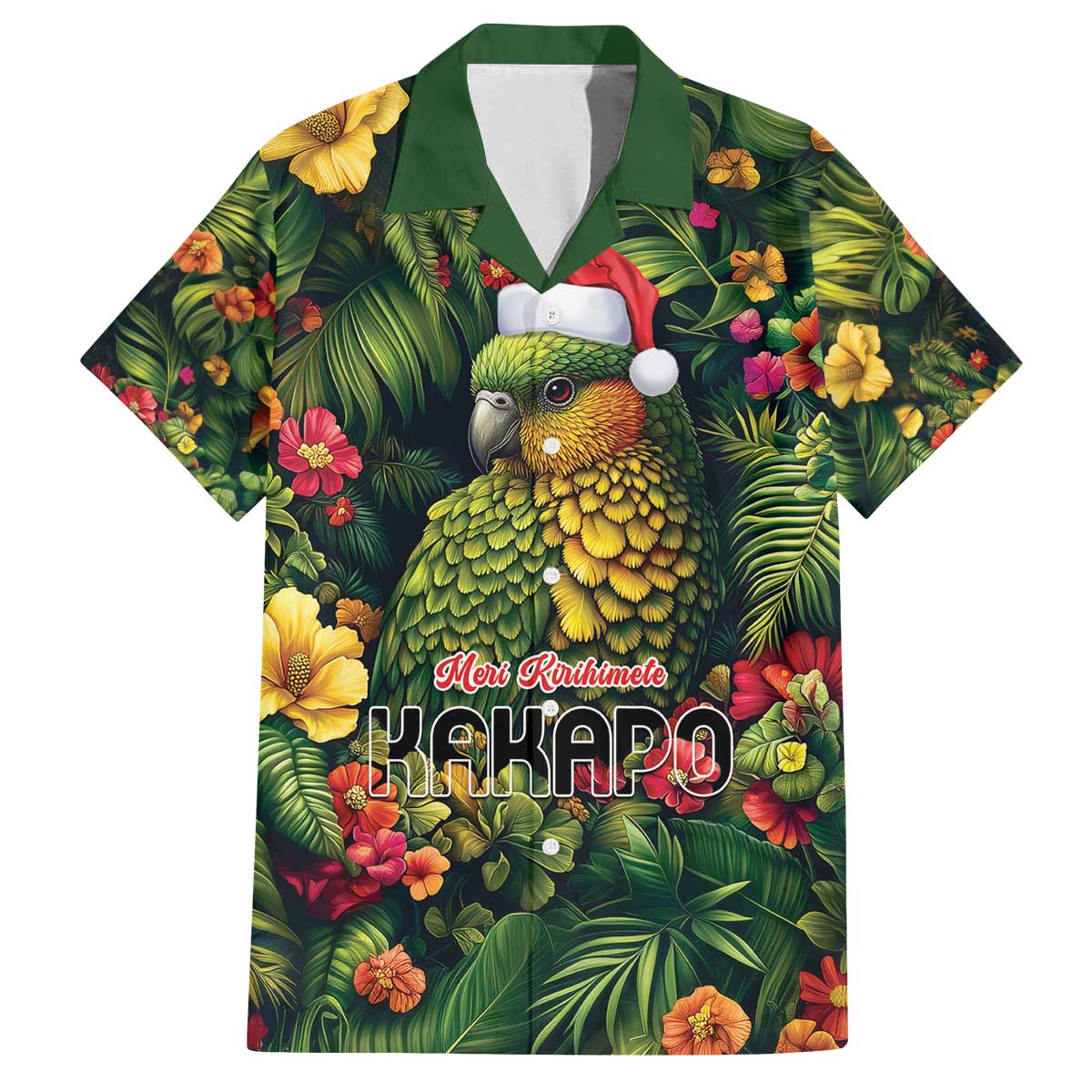 Meri Kirihimete Kakapo Family Matching Off The Shoulder Long Sleeve Dress and Hawaiian Shirt New Zealand Christmas with Tropical Vibe LT9 Dad's Shirt - Short Sleeve Green - Polynesian Pride