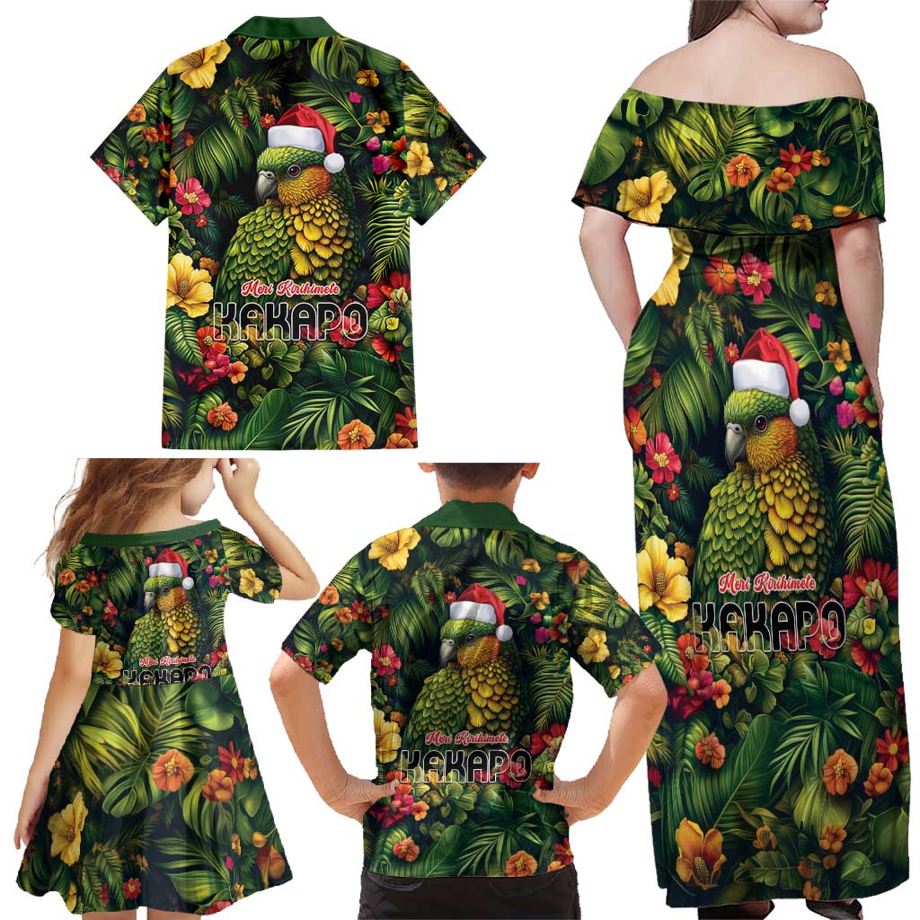 Meri Kirihimete Kakapo Family Matching Off Shoulder Maxi Dress and Hawaiian Shirt New Zealand Christmas with Tropical Vibe LT9 - Polynesian Pride