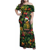 Meri Kirihimete Kakapo Family Matching Off Shoulder Maxi Dress and Hawaiian Shirt New Zealand Christmas with Tropical Vibe LT9 Mom's Dress Green - Polynesian Pride