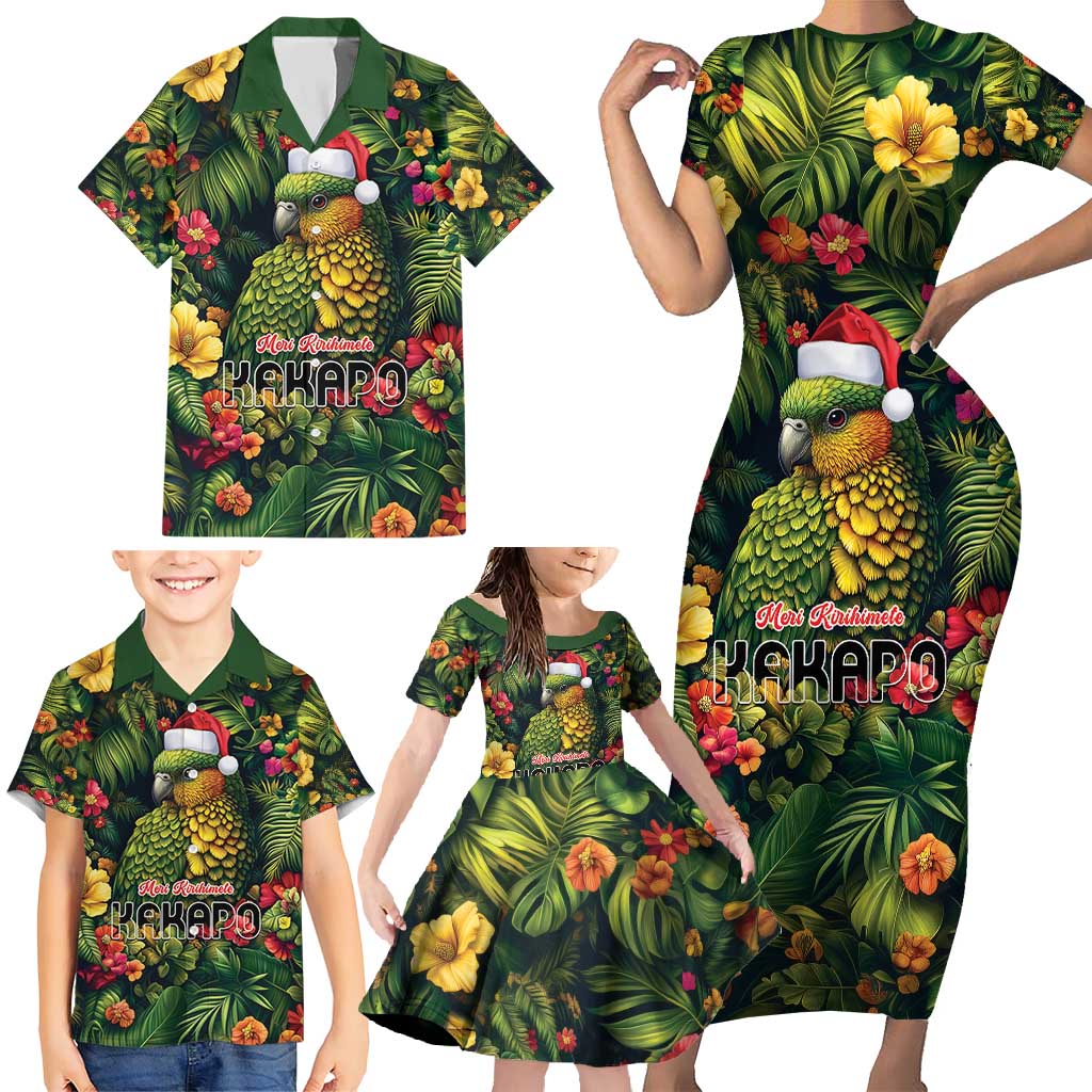 Meri Kirihimete Kakapo Family Matching Short Sleeve Bodycon Dress and Hawaiian Shirt New Zealand Christmas with Tropical Vibe LT9 - Polynesian Pride