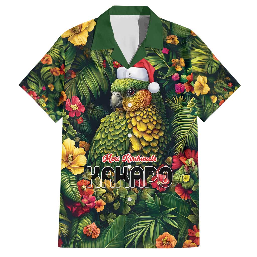 Meri Kirihimete Kakapo Family Matching Short Sleeve Bodycon Dress and Hawaiian Shirt New Zealand Christmas with Tropical Vibe LT9 Dad's Shirt - Short Sleeve Green - Polynesian Pride