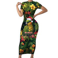 Meri Kirihimete Kakapo Family Matching Short Sleeve Bodycon Dress and Hawaiian Shirt New Zealand Christmas with Tropical Vibe LT9 Mom's Dress Green - Polynesian Pride