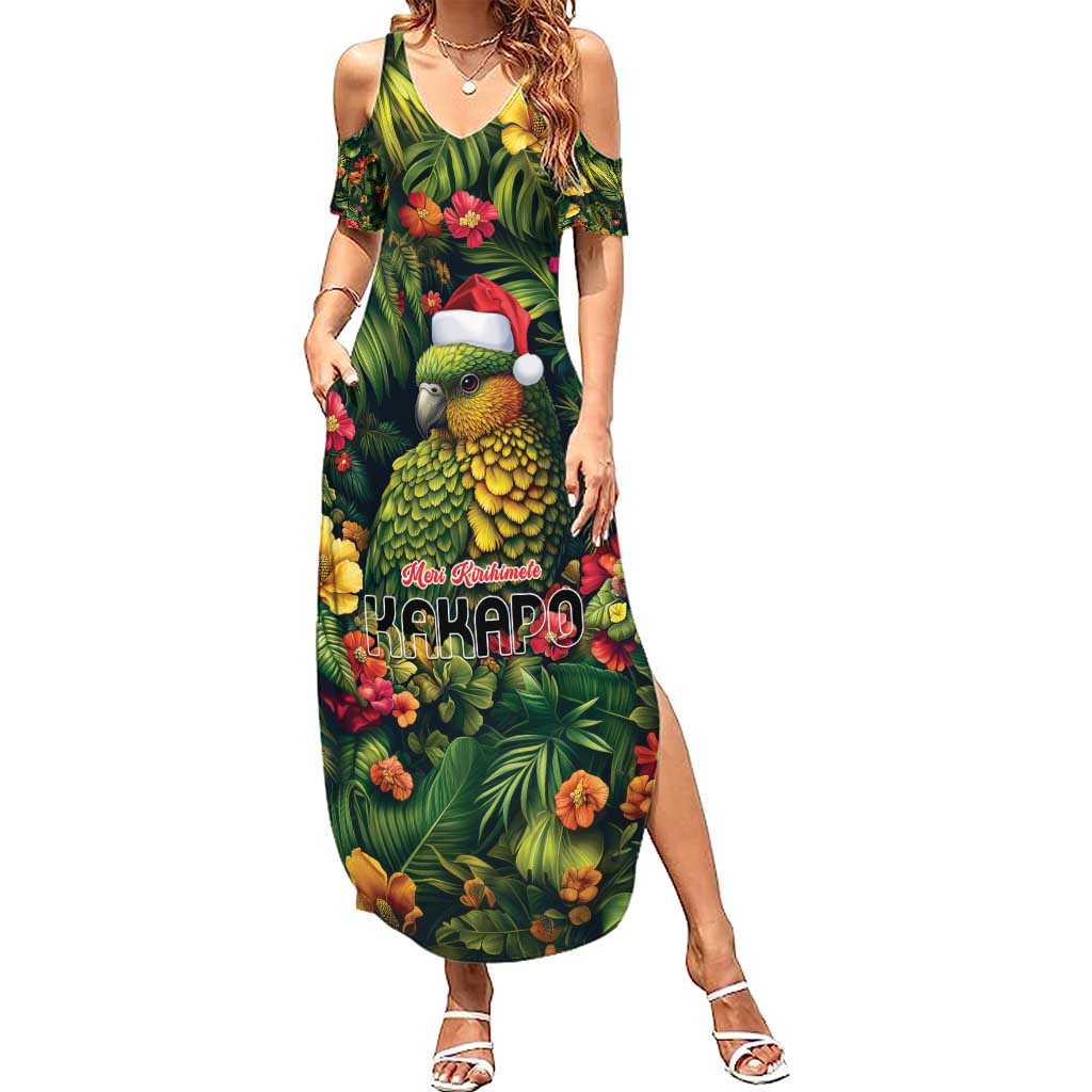 Meri Kirihimete Kakapo Family Matching Summer Maxi Dress and Hawaiian Shirt New Zealand Christmas with Tropical Vibe LT9 Mom's Dress Green - Polynesian Pride
