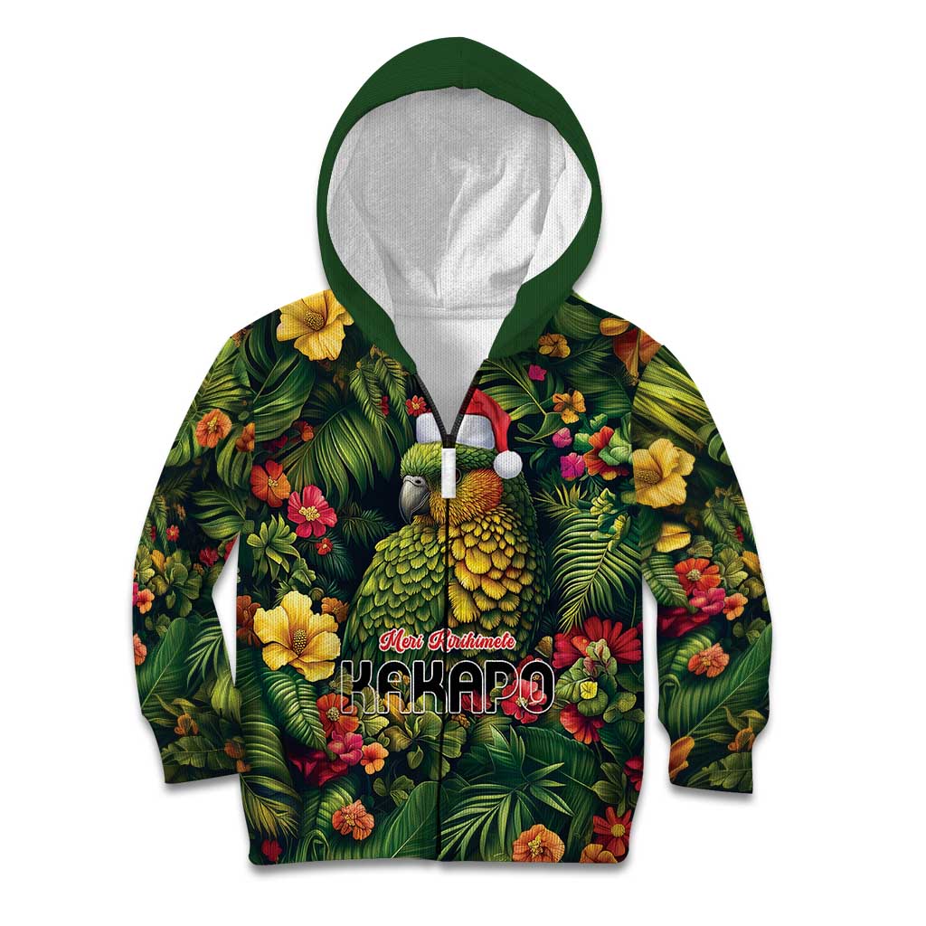 Meri Kirihimete Kakapo Kid Hoodie New Zealand Christmas with Tropical Vibe LT9 Zip Hoodie Green - Polynesian Pride