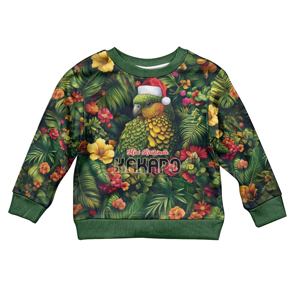 Meri Kirihimete Kakapo Kid Ugly Christmas Sweater New Zealand Christmas with Tropical Vibe LT9 Kid Green - Polynesian Pride