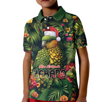 Meri Kirihimete Kakapo Kid Polo Shirt New Zealand Christmas with Tropical Vibe LT9 Kid Green - Polynesian Pride