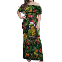 Meri Kirihimete Kakapo Off Shoulder Maxi Dress New Zealand Christmas with Tropical Vibe LT9 Women Green - Polynesian Pride