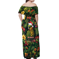 Meri Kirihimete Kakapo Off Shoulder Maxi Dress New Zealand Christmas with Tropical Vibe LT9 - Polynesian Pride