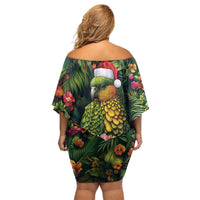 Meri Kirihimete Kakapo Off Shoulder Short Dress New Zealand Christmas with Tropical Vibe LT9 - Polynesian Pride