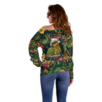 Meri Kirihimete Kakapo Off Shoulder Sweater New Zealand Christmas with Tropical Vibe LT9 - Polynesian Pride