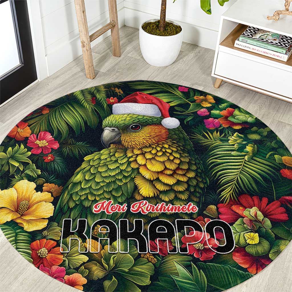 Meri Kirihimete Kakapo Round Carpet New Zealand Christmas with Tropical Vibe LT9 Green - Polynesian Pride