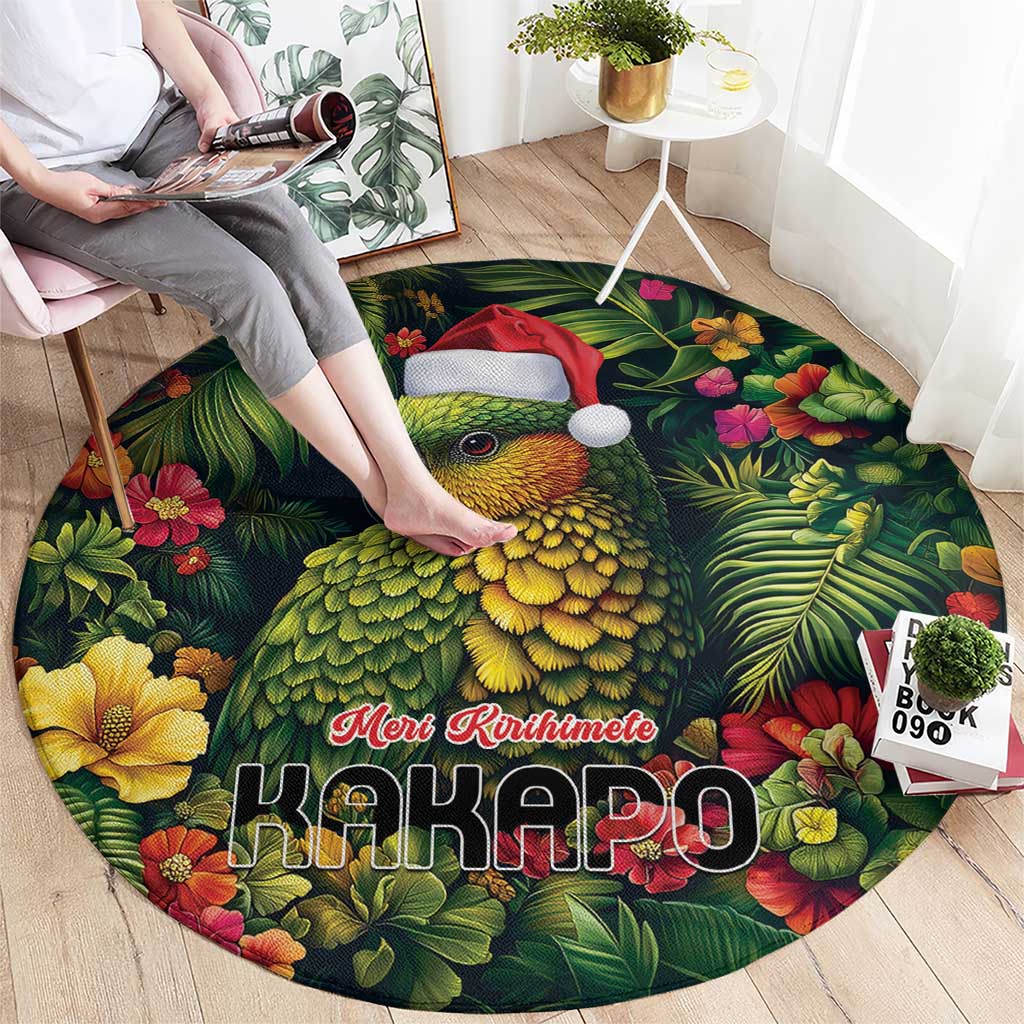 Meri Kirihimete Kakapo Round Carpet New Zealand Christmas with Tropical Vibe LT9 - Polynesian Pride