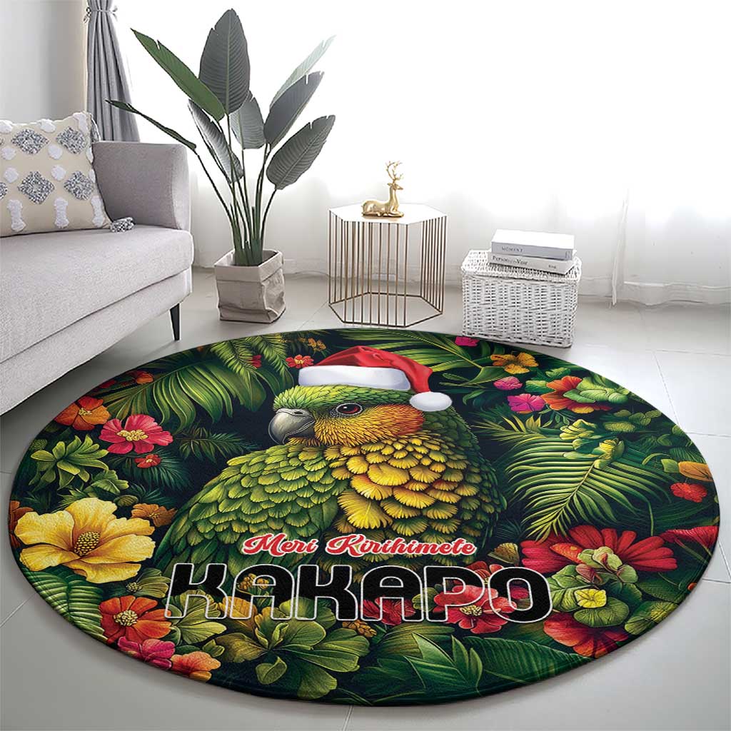Meri Kirihimete Kakapo Round Carpet New Zealand Christmas with Tropical Vibe LT9 - Polynesian Pride