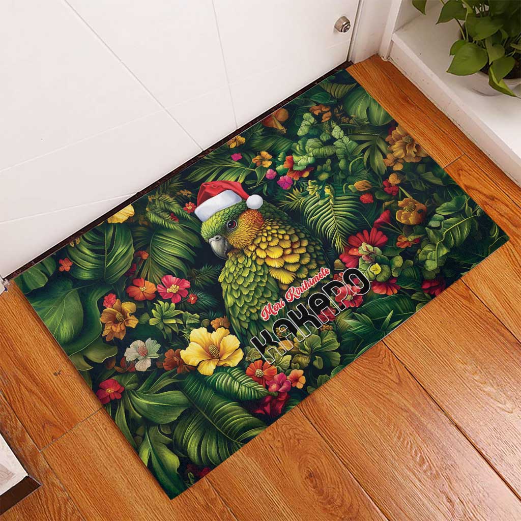 Meri Kirihimete Kakapo Rubber Doormat New Zealand Christmas with Tropical Vibe LT9 - Polynesian Pride