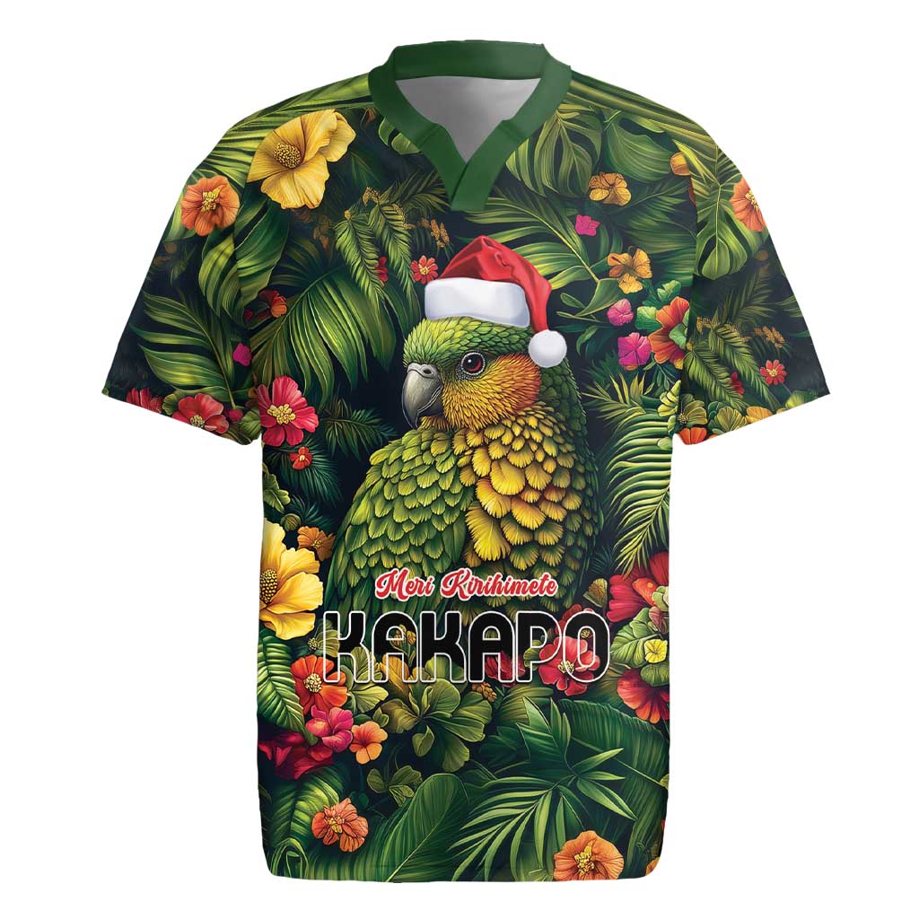 Meri Kirihimete Kakapo Rugby Jersey New Zealand Christmas with Tropical Vibe LT9 Green - Polynesian Pride
