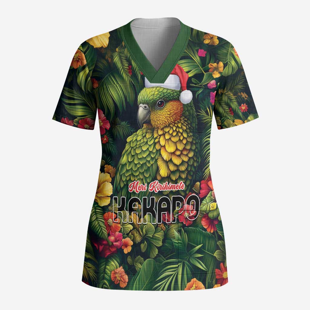 Meri Kirihimete Kakapo Scrub Top New Zealand Christmas with Tropical Vibe LT9 Adult Green - Polynesian Pride