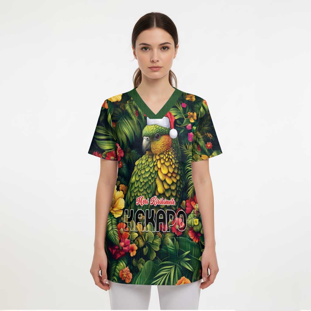 Meri Kirihimete Kakapo Scrub Top New Zealand Christmas with Tropical Vibe LT9 - Polynesian Pride