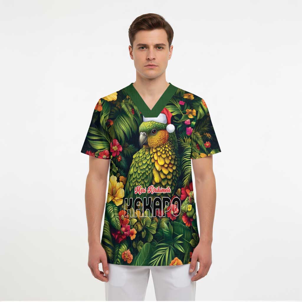 Meri Kirihimete Kakapo Scrub Top New Zealand Christmas with Tropical Vibe LT9 - Polynesian Pride