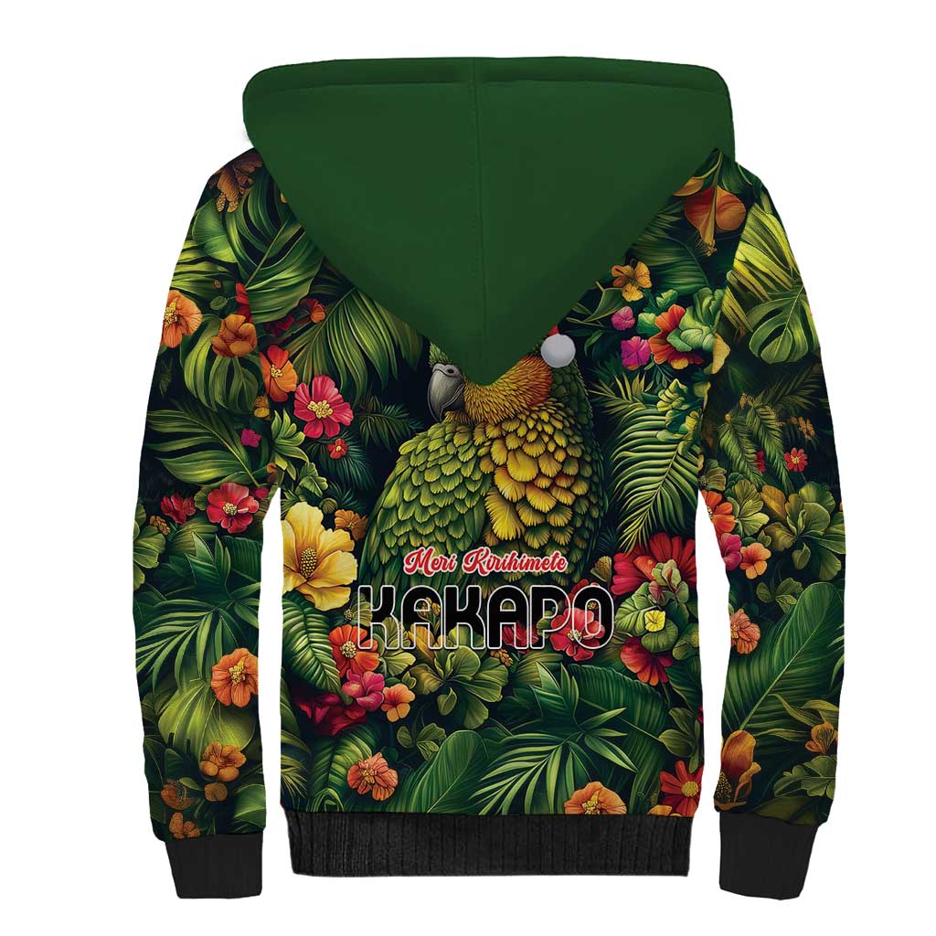 Meri Kirihimete Kakapo Sherpa Hoodie New Zealand Christmas with Tropical Vibe LT9 - Polynesian Pride
