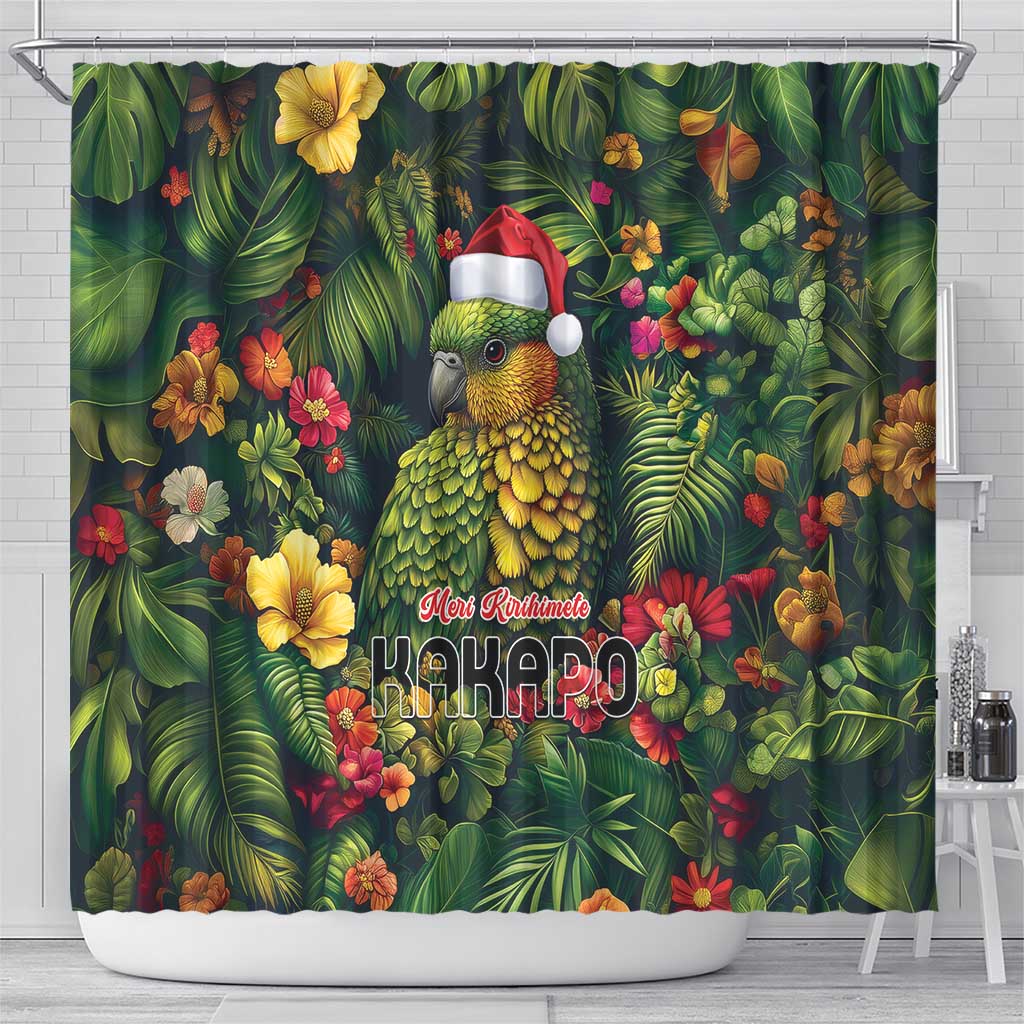 Meri Kirihimete Kakapo Shower Curtain New Zealand Christmas with Tropical Vibe LT9 - Polynesian Pride