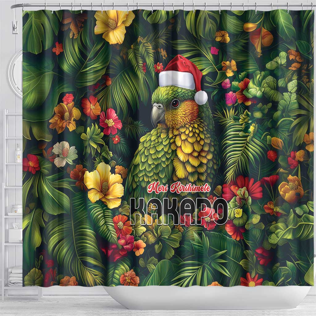 Meri Kirihimete Kakapo Shower Curtain New Zealand Christmas with Tropical Vibe LT9 - Polynesian Pride