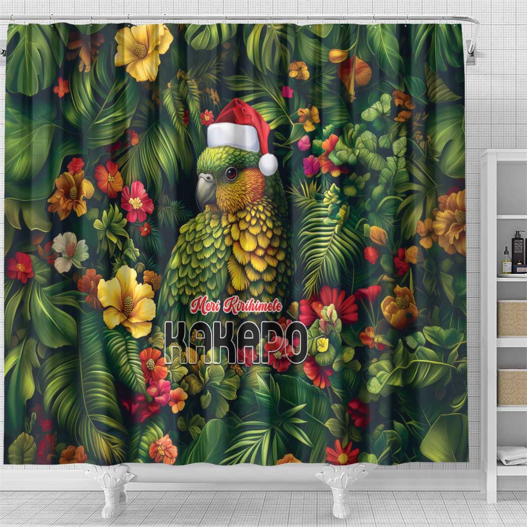 Meri Kirihimete Kakapo Shower Curtain New Zealand Christmas with Tropical Vibe LT9 - Polynesian Pride