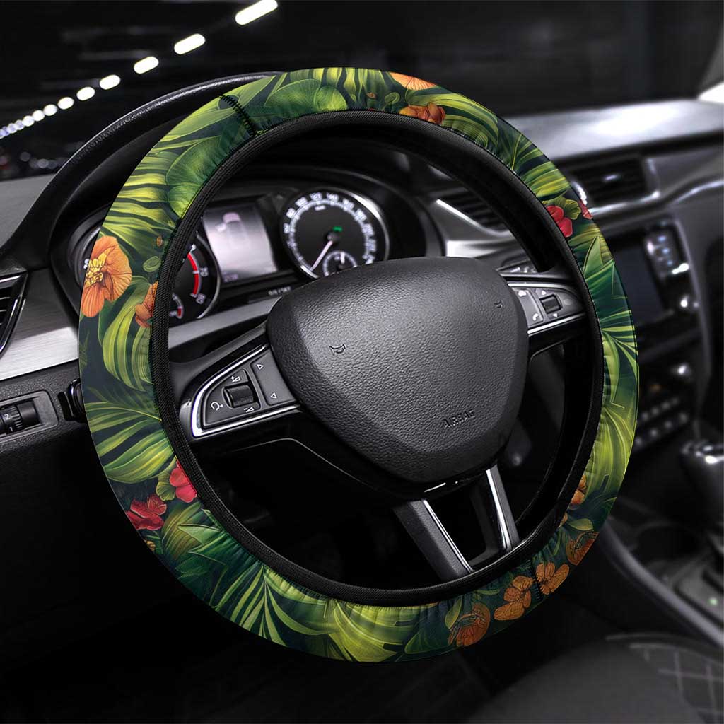 Meri Kirihimete Kakapo Steering Wheel Cover New Zealand Christmas with Tropical Vibe LT9 Universal Fit Green - Polynesian Pride