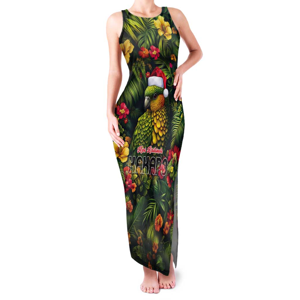 Meri Kirihimete Kakapo Tank Maxi Dress New Zealand Christmas with Tropical Vibe LT9 Women Green - Polynesian Pride