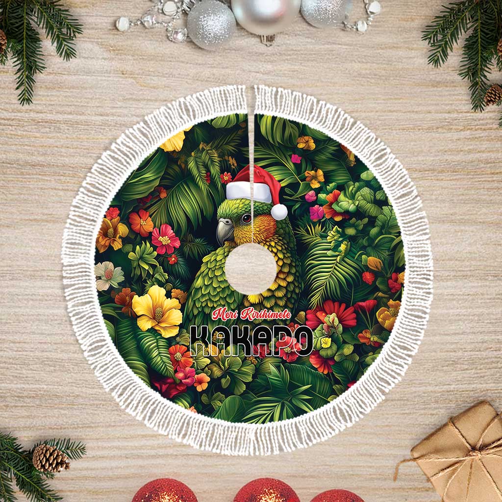 Meri Kirihimete Kakapo Tree Skirt New Zealand Christmas with Tropical Vibe LT9 Fringed Green - Polynesian Pride