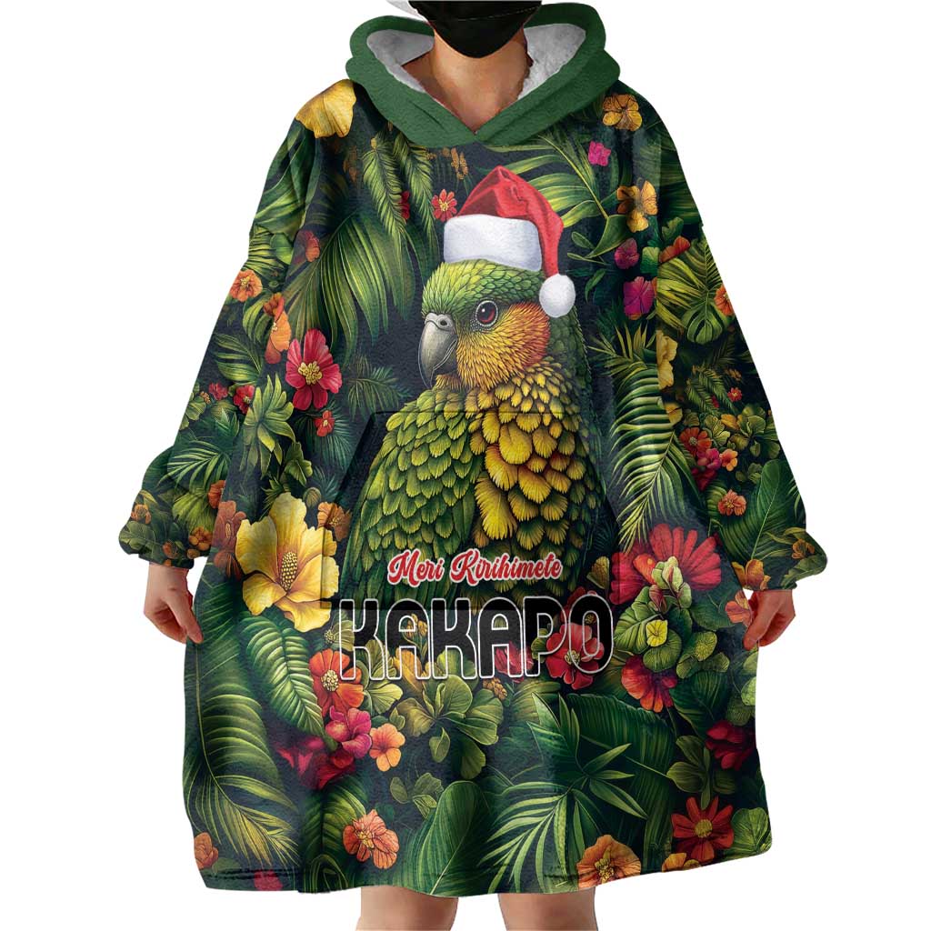 Meri Kirihimete Kakapo Wearable Blanket Hoodie New Zealand Christmas with Tropical Vibe LT9 - Polynesian Pride