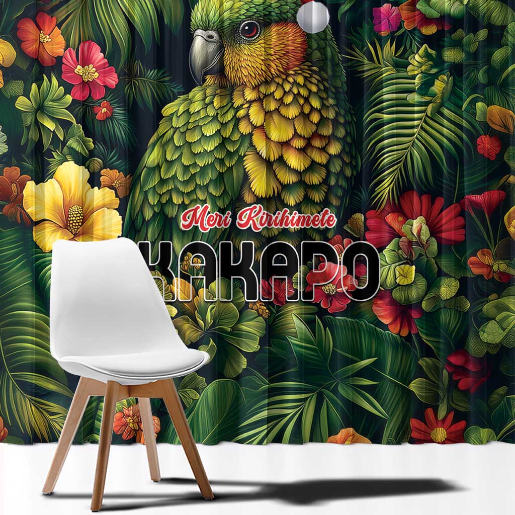 Meri Kirihimete Kakapo Window Curtain New Zealand Christmas with Tropical Vibe LT9 - Polynesian Pride