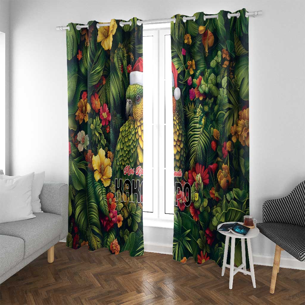 Meri Kirihimete Kakapo Window Curtain New Zealand Christmas with Tropical Vibe LT9 With Grommets Green - Polynesian Pride