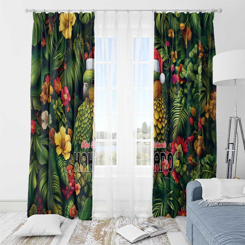 Meri Kirihimete Kakapo Window Curtain New Zealand Christmas with Tropical Vibe LT9 - Polynesian Pride