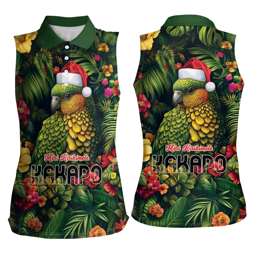 Meri Kirihimete Kakapo Women Sleeveless Polo Shirt New Zealand Christmas with Tropical Vibe LT9 - Polynesian Pride
