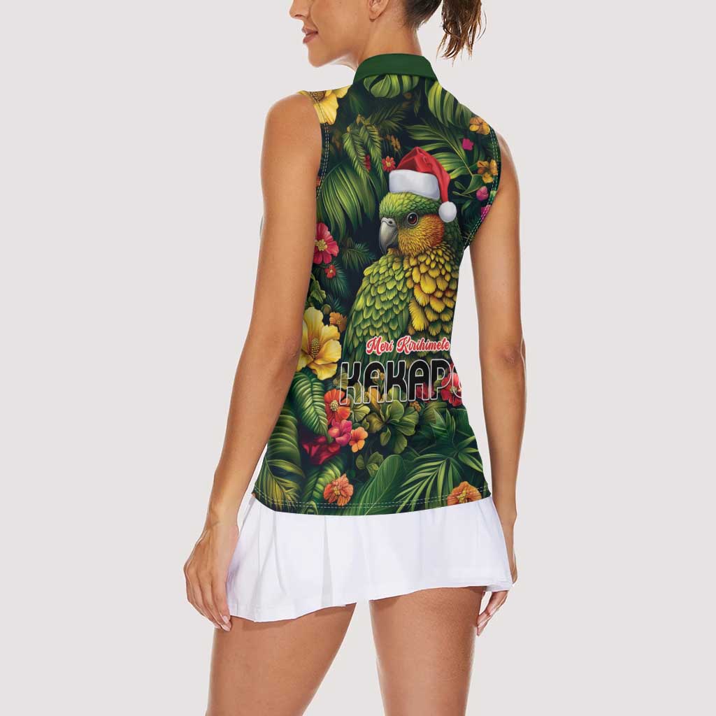 Meri Kirihimete Kakapo Women Sleeveless Polo Shirt New Zealand Christmas with Tropical Vibe LT9 - Polynesian Pride