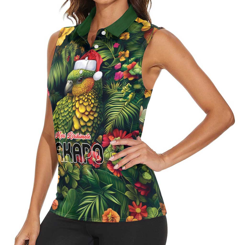 Meri Kirihimete Kakapo Women Sleeveless Polo Shirt New Zealand Christmas with Tropical Vibe LT9 - Polynesian Pride