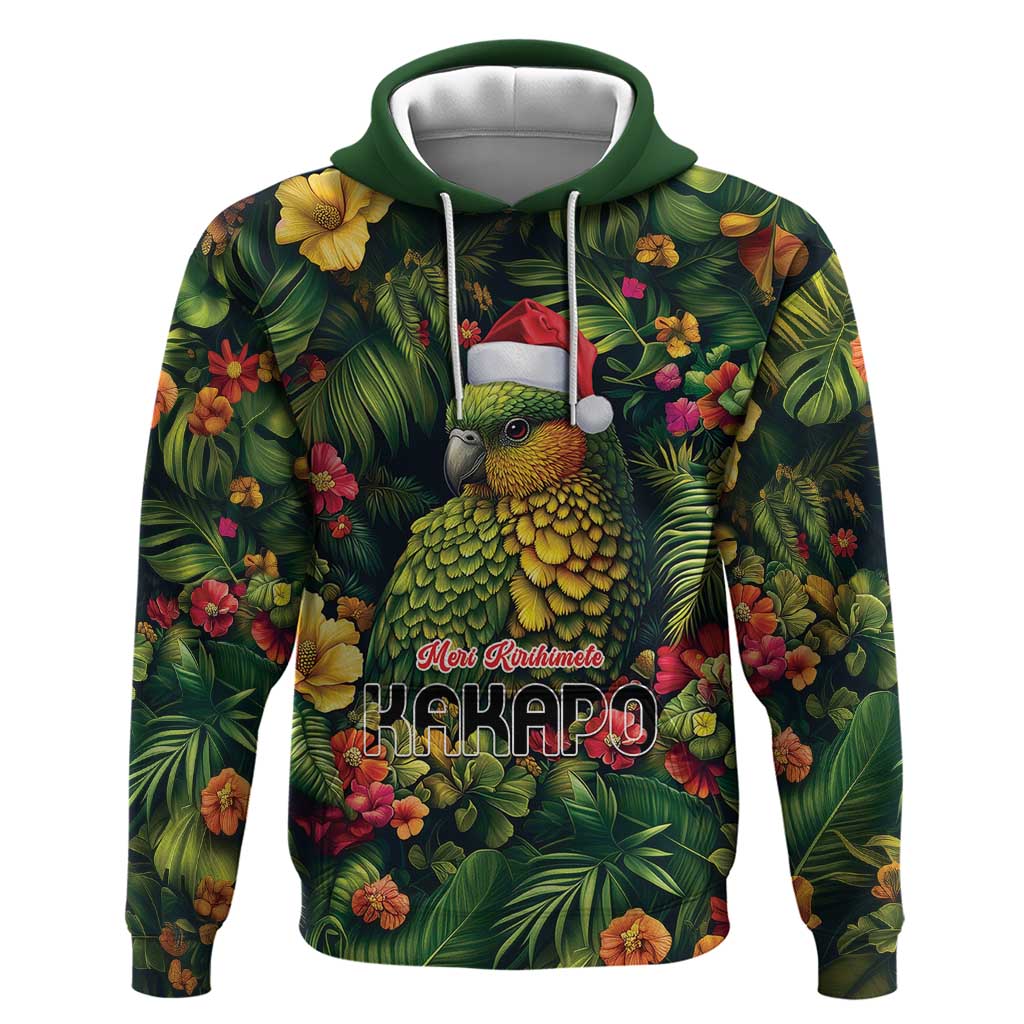 Meri Kirihimete Kakapo Zip Hoodie New Zealand Christmas with Tropical Vibe LT9 Pullover Hoodie Green - Polynesian Pride
