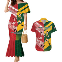 Australia-Tonga Rugby Pacific Custom Couples Matching Mermaid Dress and Hawaiian Shirt The Kangaroos and Mate Ma'a Tonga LT9 Red-Green - Polynesian Pride