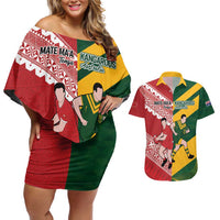 Australia-Tonga Rugby Pacific Custom Couples Matching Off Shoulder Short Dress and Hawaiian Shirt The Kangaroos and Mate Ma'a Tonga LT9 Red-Green - Polynesian Pride