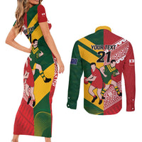 Australia-Tonga Rugby Pacific Custom Couples Matching Short Sleeve Bodycon Dress and Long Sleeve Button Shirt The Kangaroos and Mate Ma'a Tonga LT9 - Polynesian Pride
