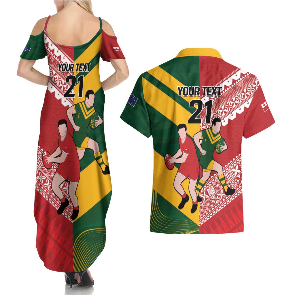 Australia-Tonga Rugby Pacific Custom Couples Matching Summer Maxi Dress and Hawaiian Shirt The Kangaroos and Mate Ma'a Tonga LT9 - Polynesian Pride